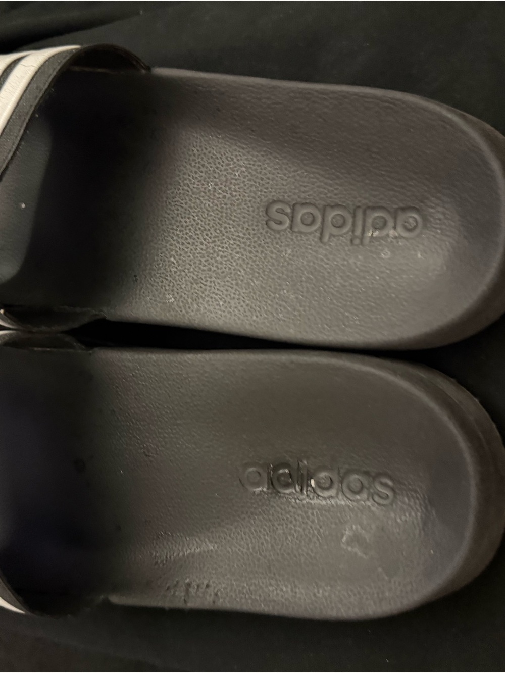 adidas Kids Black Slide Sandals with White Stripes